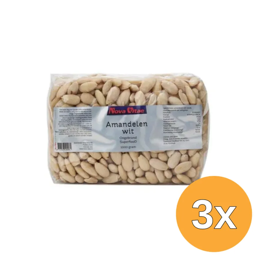 3x Nova Vitae Amandelen Wit Ongebrand Raw (1000 gr)