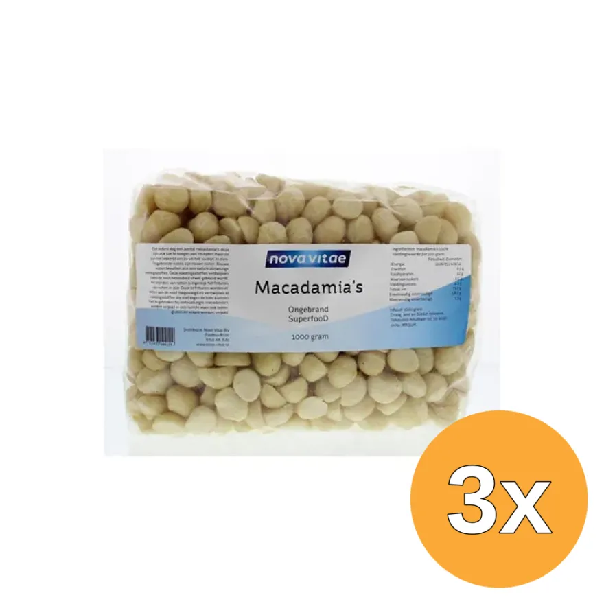 3x Nova Vitae Macadamia Ongebrand Raw (1000 gr)