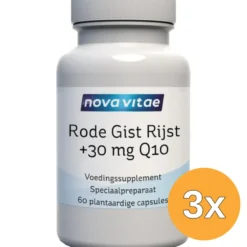 3x Nova Vitae Rode gist rijst + 30mg Q10 (60 vega capsules)