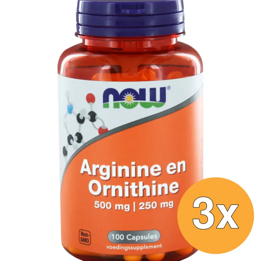 3x Now Arginine & Ornithine 500/250 mg (100 capsules)