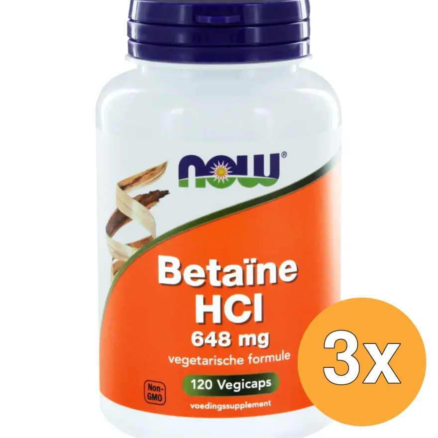 3x Now Betaine Hcl 648 Mg (120 vega capsules)