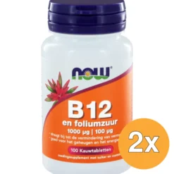 2x Now Vitamine B12 1000 mcg en Foliumzuur 100 mcg (100 kauwtabletten)