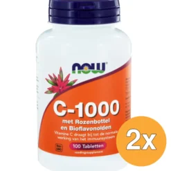 2x Now Vitamine C-1000 met rozenbottel en bioflavonoiden (100 tabletten)