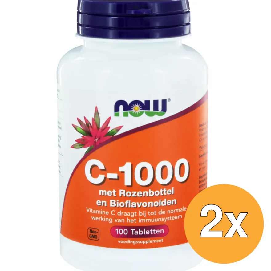 2x Now Vitamine C-1000 met rozenbottel en bioflavonoiden (100 tabletten)