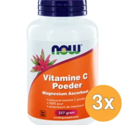 3x Now Vitamine C poeder magnesium ascorbaat (227 gr)
