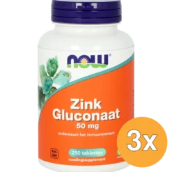 3x Now Zink Gluconaat 50 mg (250 tabletten)