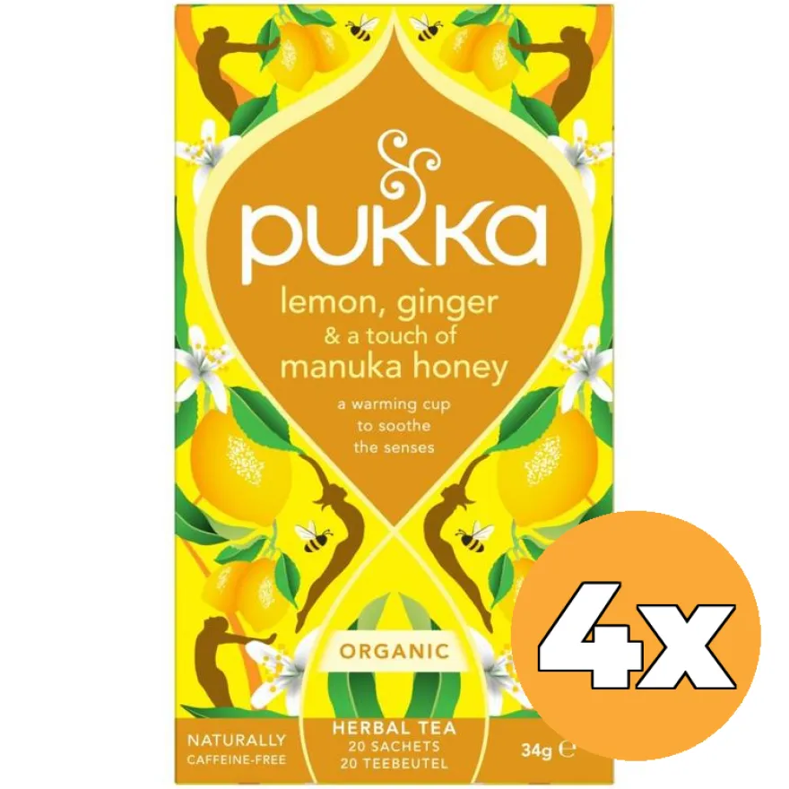 4x Pukka Lemon Ginger & A Touch Of Manuka Honey Bio (20 zakjes)