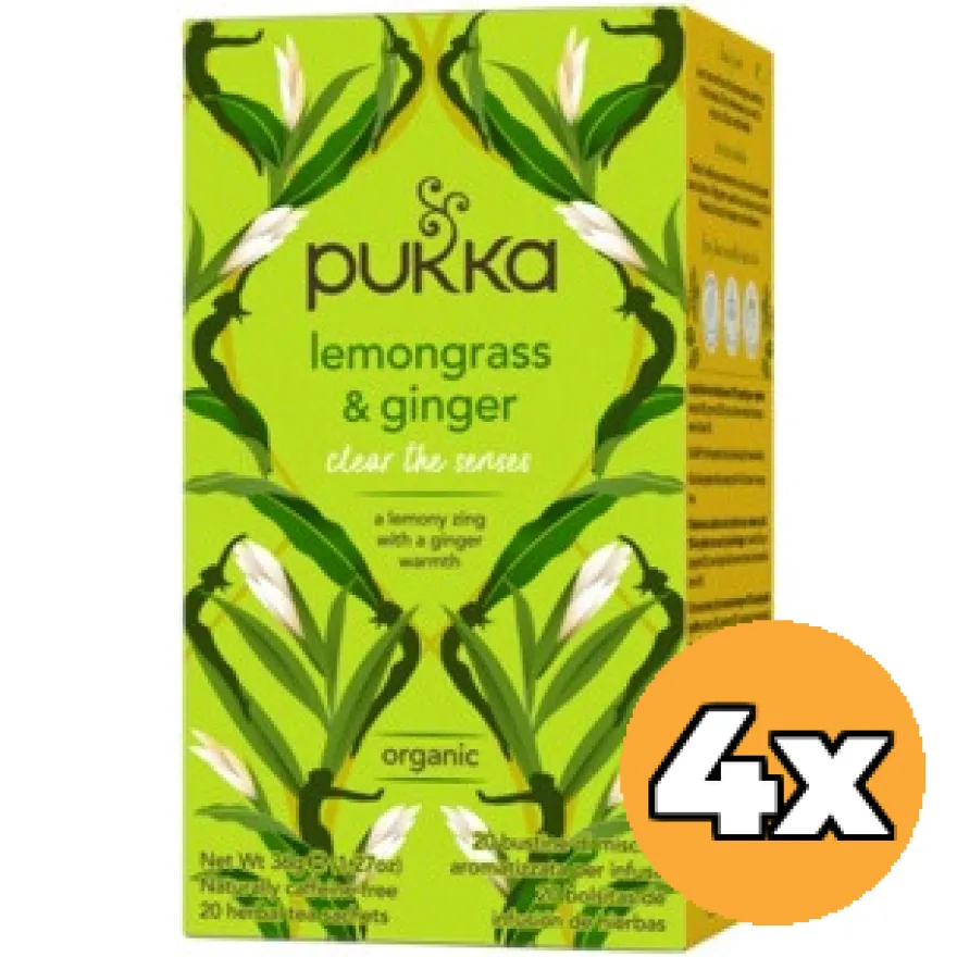4x Pukka Lemongrass & Ginger Thee Bio (20 zakjes)