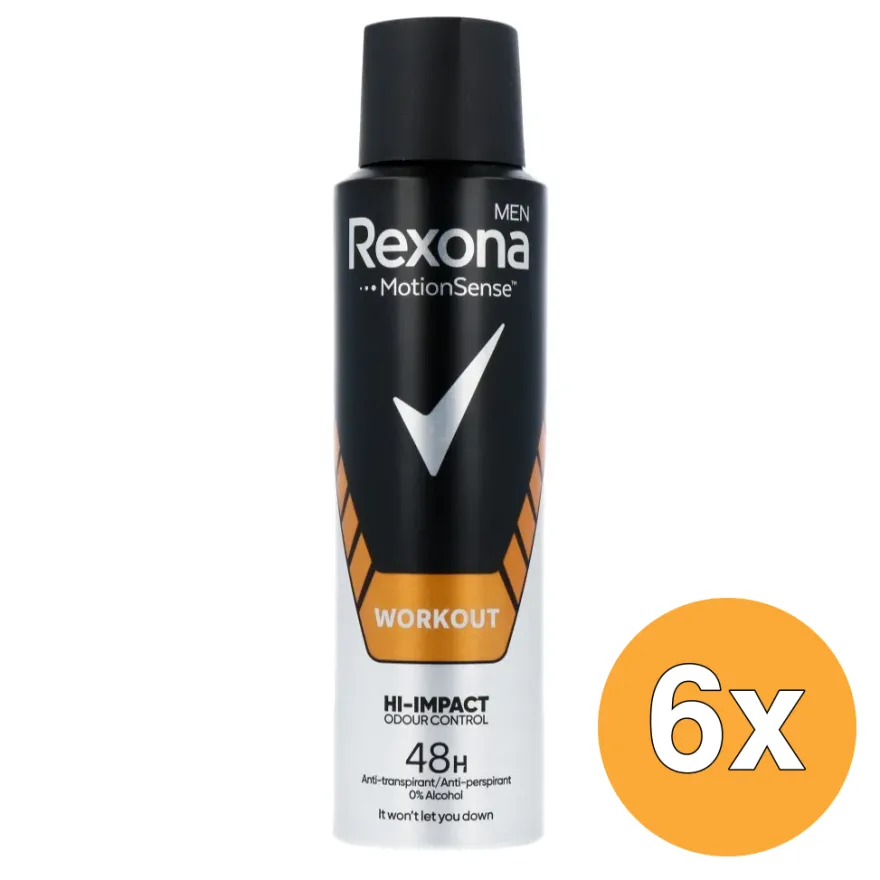 6x Rexona Workout Hi-impact Deodorant Spray (150 ml)
