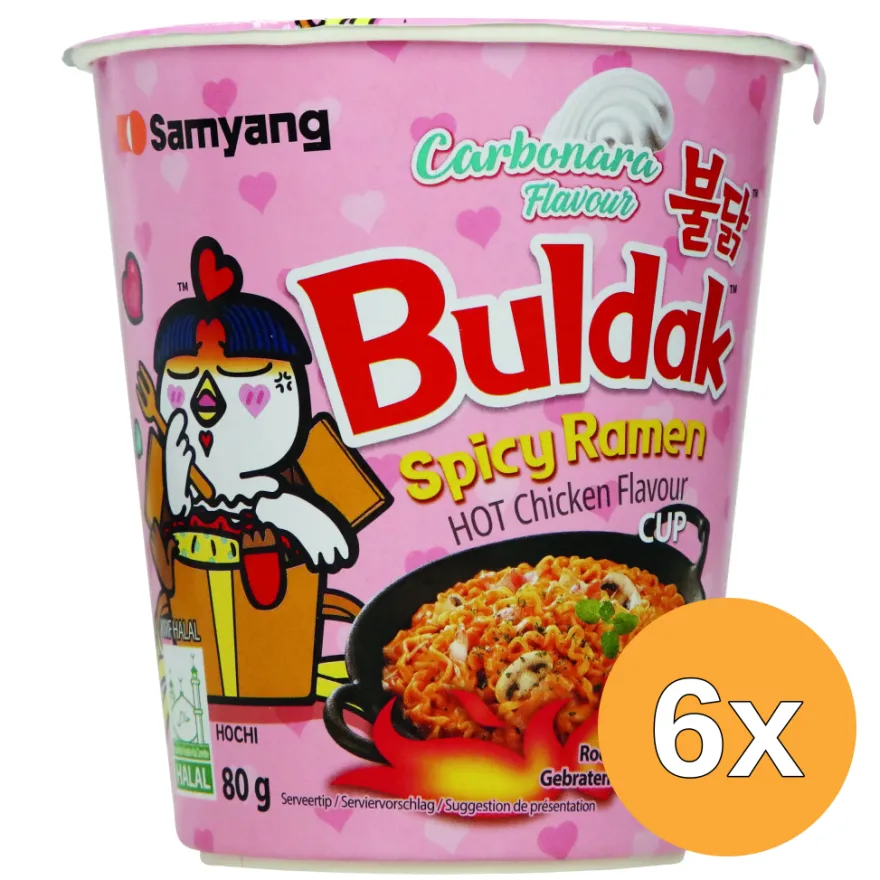 6x Samyang Buldak Hot Chicken Ramen Carbonara Cup (80 gr)
