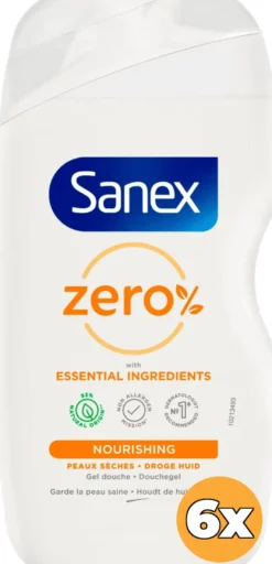 6x Sanex Shower Gel Zero% Dry Skin (6 x 400 ml)