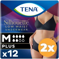 2x Tena Silhouette Plus Noir – Lage Taille M (12 stuks)