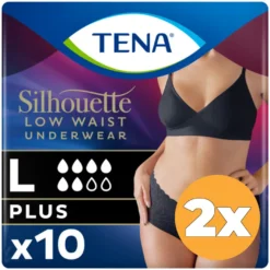 2x Tena Silhouette Plus Noir – Lage Taille L (10 stuks)