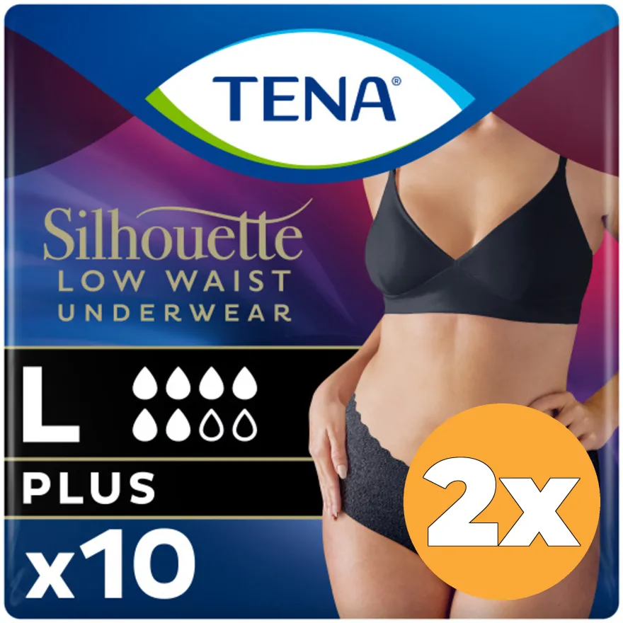 2x Tena Silhouette Plus Noir – Lage Taille L (10 stuks)