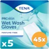 45x Tena Wet gloves cleans & care lotion no perfume (5 stuks)