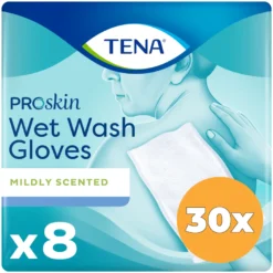 30X Tena Wet Wash Glove Mildly Scented (8 stuks)