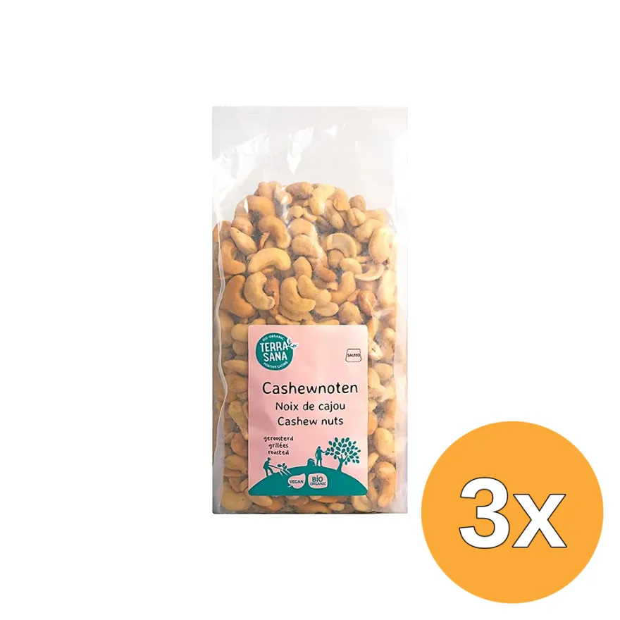 3x Terrasana Cashewnoten Geroosterd Met Zout Bio (750 gr)