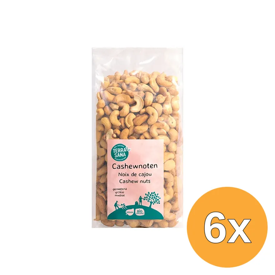 6x Terrasana Cashewnoten Geroosterd Zonder Zout Bio (750 gr)
