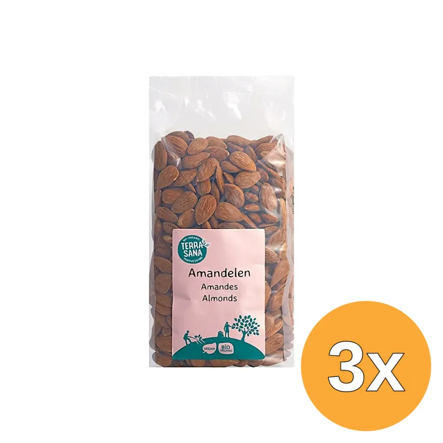 3x Terrasana Raw Amandelen Bruin Bio (750 gr)