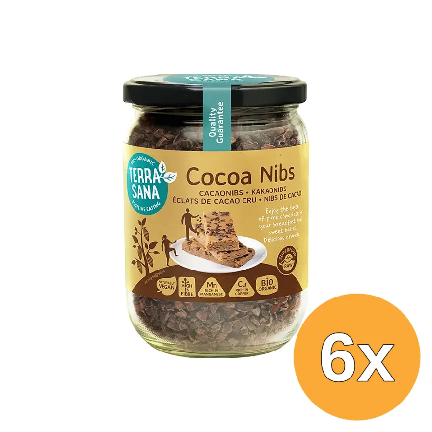 6x Terrasana Raw Cacao Nibs In Glas Bio (230 gr)