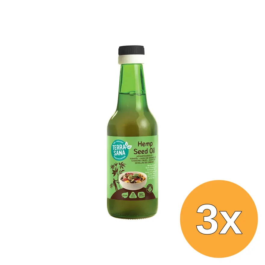 3x Terrasana Raw Hennep Olie Koudgeperst In Glas Bio (250 ml)