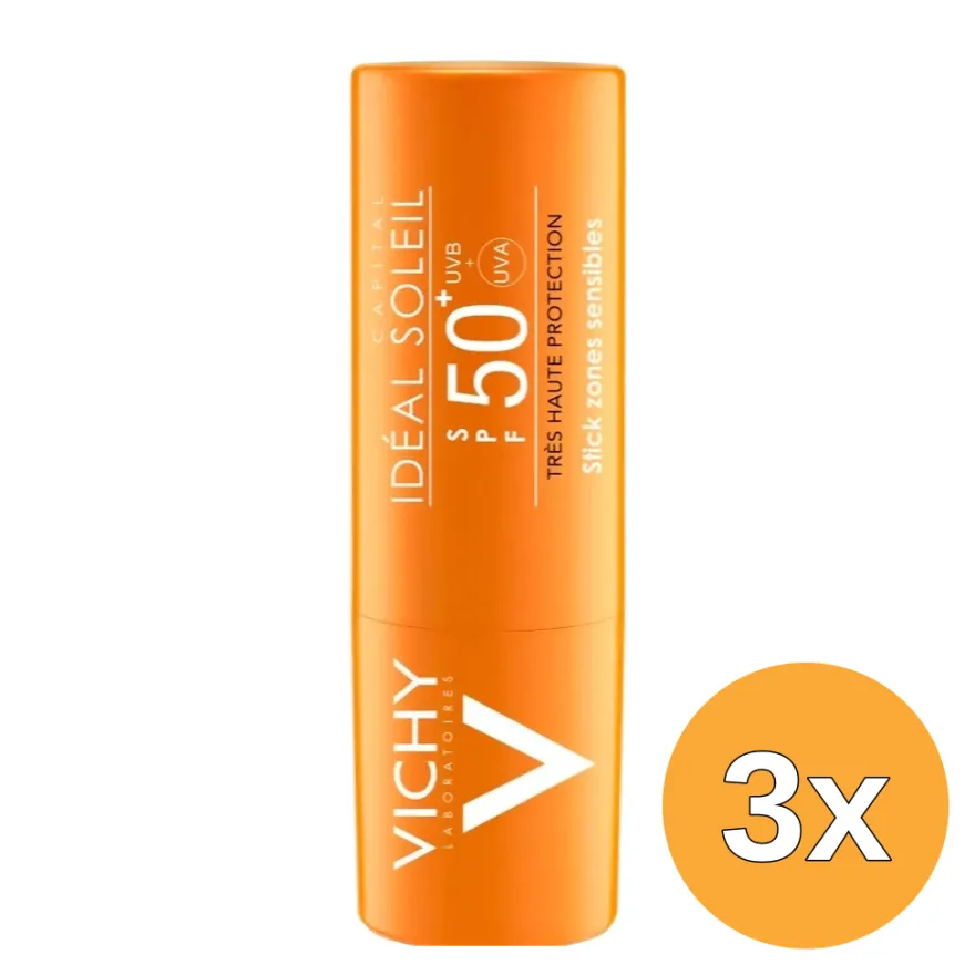 3x Vichy Ideal Soleil Stick Zones Sensibles SPF50+ (9 gr)