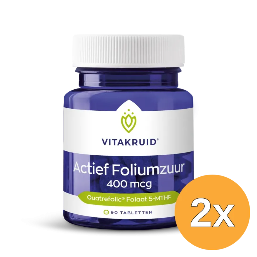 2x Vitakruid Actief Foliumzuur Quatrefolic® 5-MTHF 400 mcg (90 tabletten)