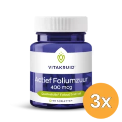 3x Vitakruid Actief Foliumzuur Quatrefolic® 5-MTHF 400 mcg (90 tabletten)