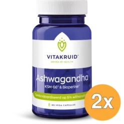 2x Vitakruid Ashwagandha 5% Withanoliden KSM-66® & Bioperine® (60 vega capsules)