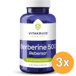 3x Vitakruid Berberine 500 Rebersa® 97-102% Berberine Zouten (90 vega capsules)