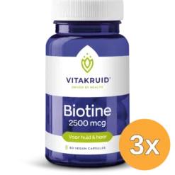 3x Vitakruid Biotine 2500 mcg voor Huid & Haar (90 vega capsules)