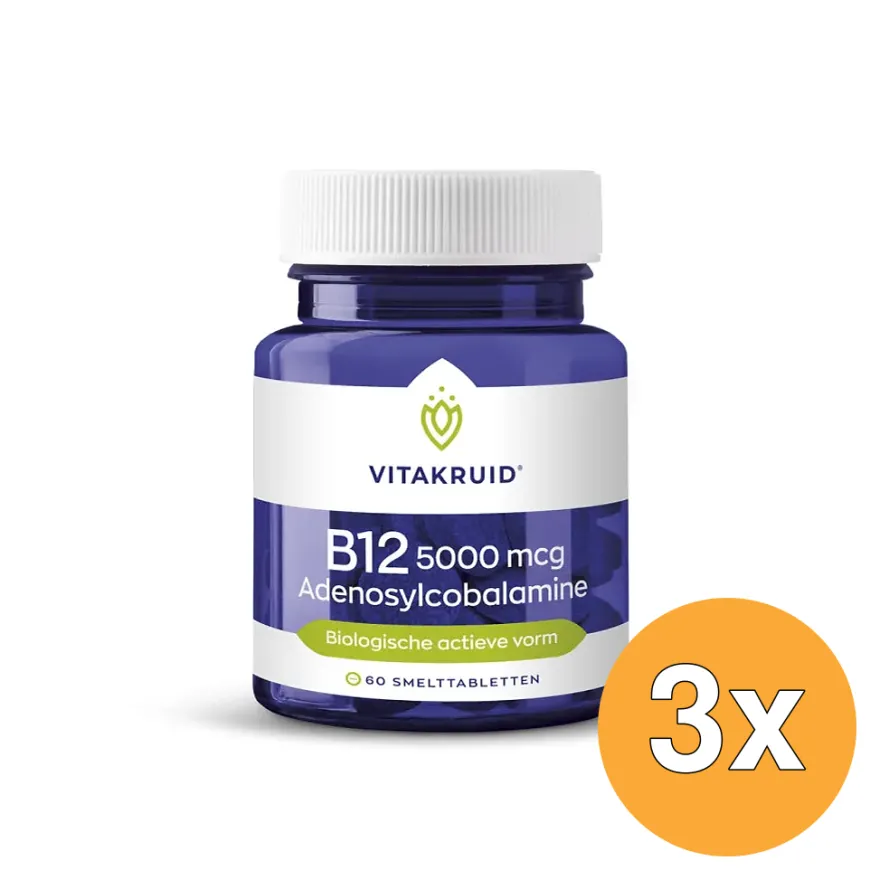 3x Vitakruid B12 5000 mcg Actief Adenosylcobalamine Vitamine (60 tabletten)