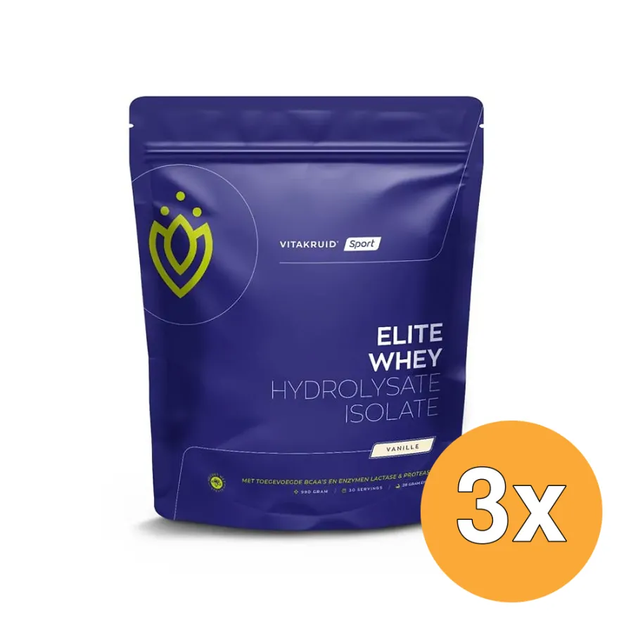3x Vitakruid Elite Whey Protein 50% Hydrolysate 50% Isolate – Vanille (990 gr)