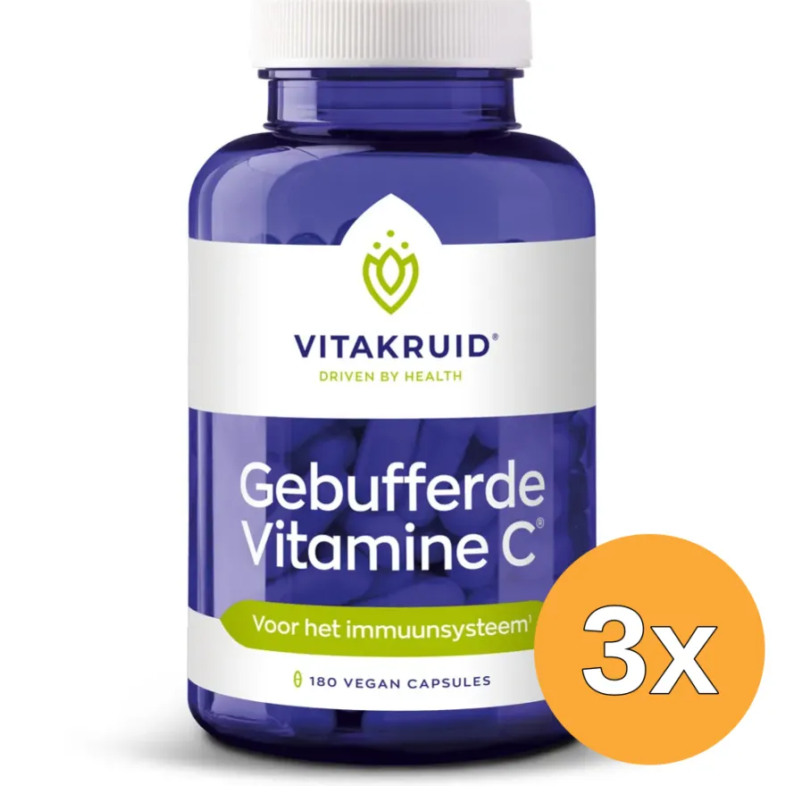3x Vitakruid Gebufferde Vitamine C (180 vega capsules)
