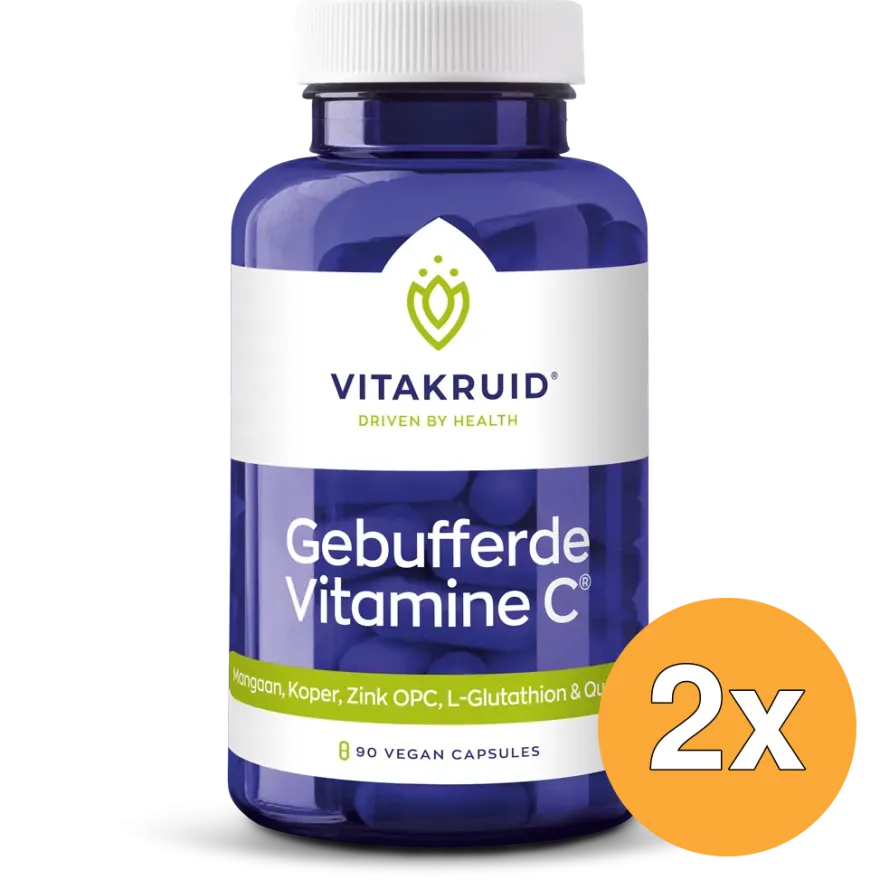 2x Vitakruid Gebufferde Vitamine C met Zink OPC Quercetine (90 vega capsules)