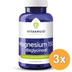 3x Vitakruid Magnesium 150 Bisglycinaat met 200mg L-Taurine (90 tabletten)