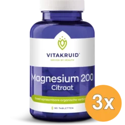 3x Vitakruid Magnesium 200 Citraat (90 tabletten)