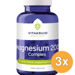 3x Vitakruid Magnesium 200 Complex Tauraat Malaat Bisglycinaat (180 tabletten)