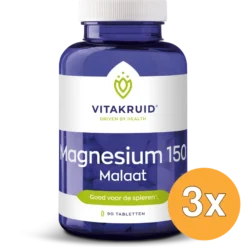 3x Vitakruid Magnesium 150 Malaat met Vitamine B6 (P-5-P) (90 tabletten)