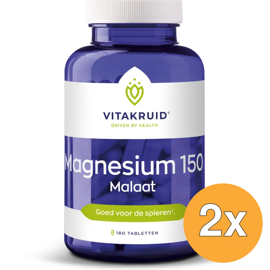 2x Vitakruid Magnesium 150 Malaat met Vitamine B6 (P-5-P) (180 tabletten)