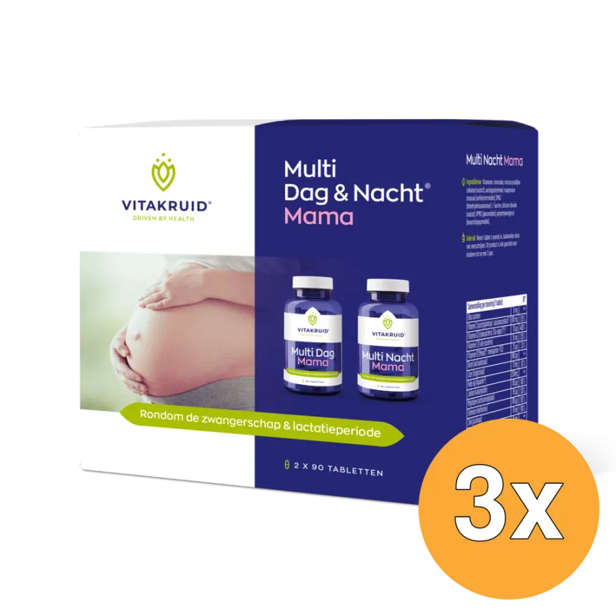 3x Vitakruid Multi Dag & Nacht Mama 100% Vegan (2 x 90 tabletten)