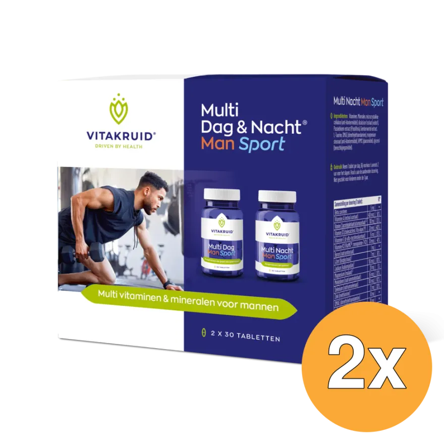 2x Vitakruid Multi Dag & Nacht Man Sport 100% Vegan (2 x 30 tabletten)
