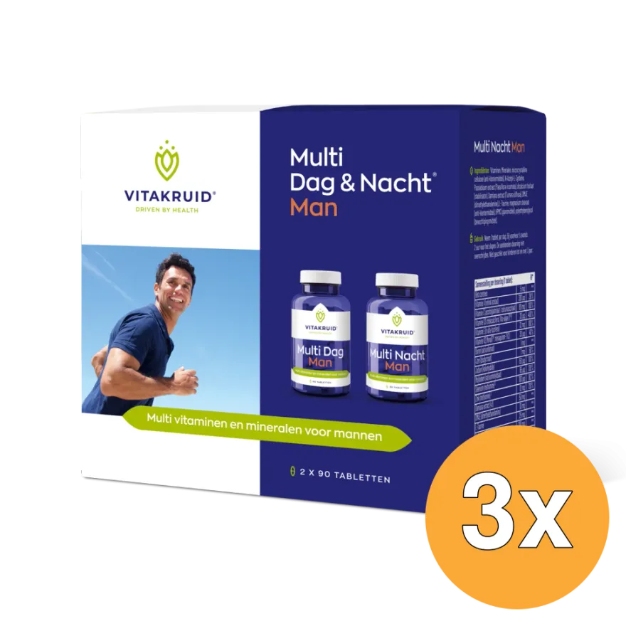 3x Vitakruid Multi Dag & Nacht Man 100% Vegan (2 x 90 tabletten)