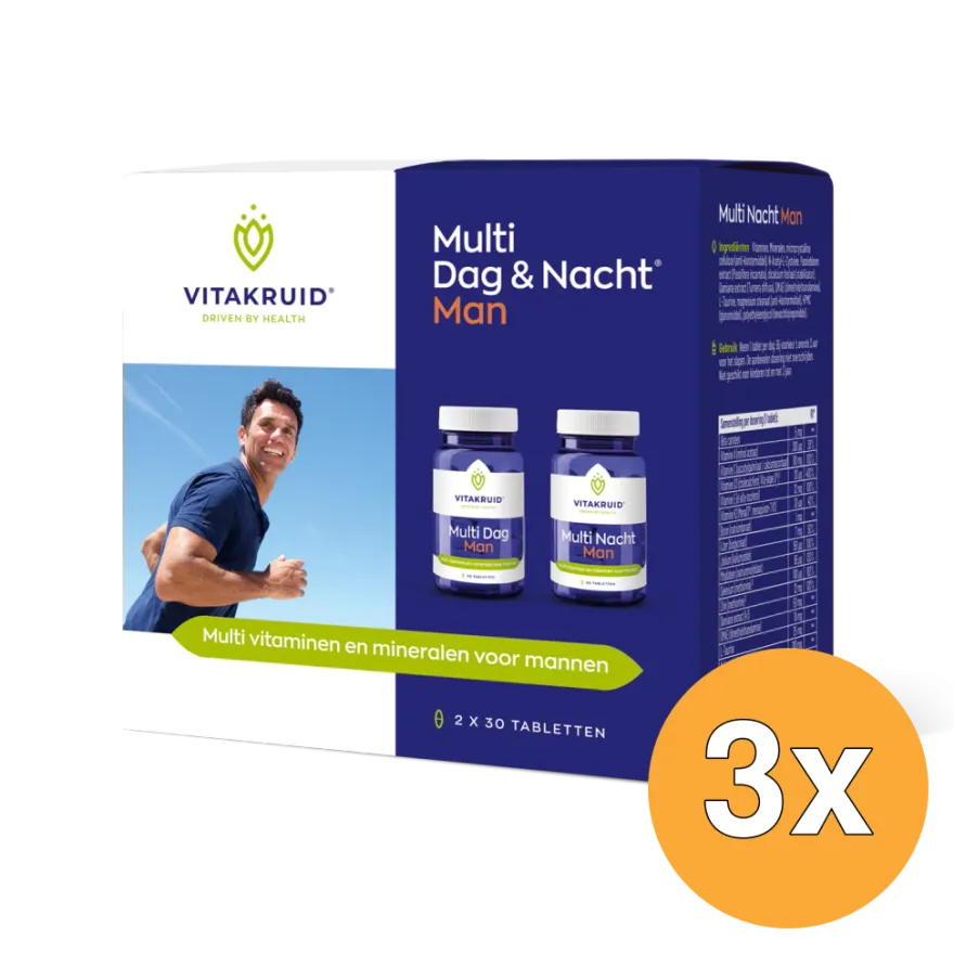 3x Vitakruid Multi Dag & Nacht Man 100% Vegan 2 X 30 (60 tabletten)