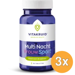 3x Vitakruid Multi Nacht Vrouw Sport 100% Vegan (30 tabletten)