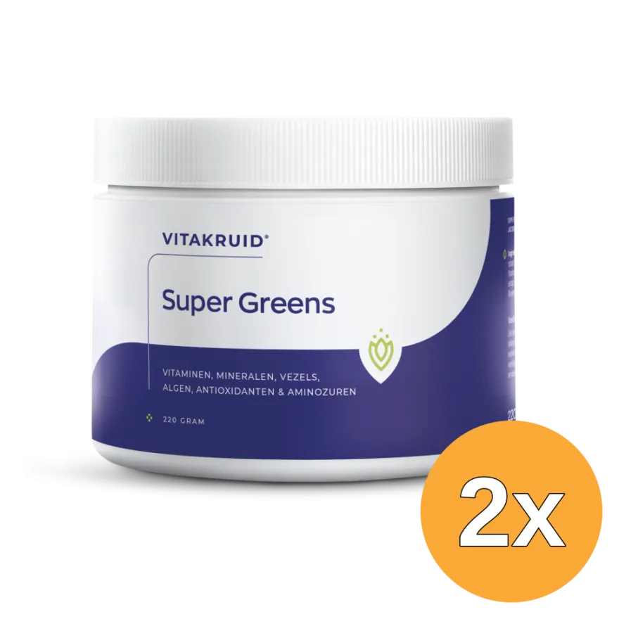 2x Vitakruid Super Greens 25 Nutrienten Oa Probiotica & Enzymen (220 gr)