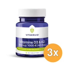 3x Vitakruid Vitamine D3 & K2 (90 tabletten)