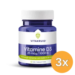 3x Vitakruid Vitamine D3 25 mcg / 1000 IE (120 tabletten)