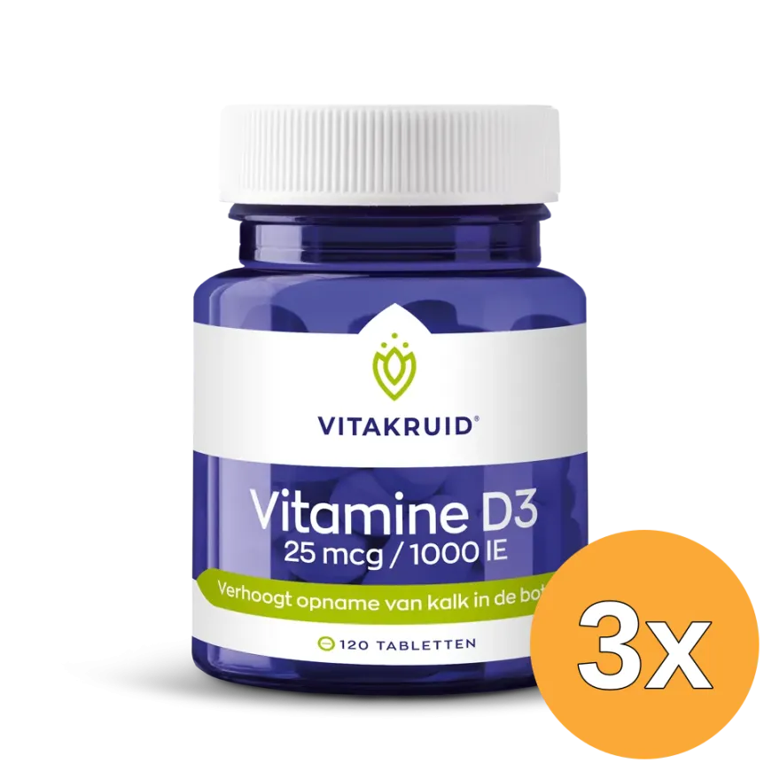 3x Vitakruid Vitamine D3 25 mcg / 1000 IE (120 tabletten)