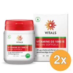 2x Vitamine D3 1000 ie Vegan Softgels (100 stuks)